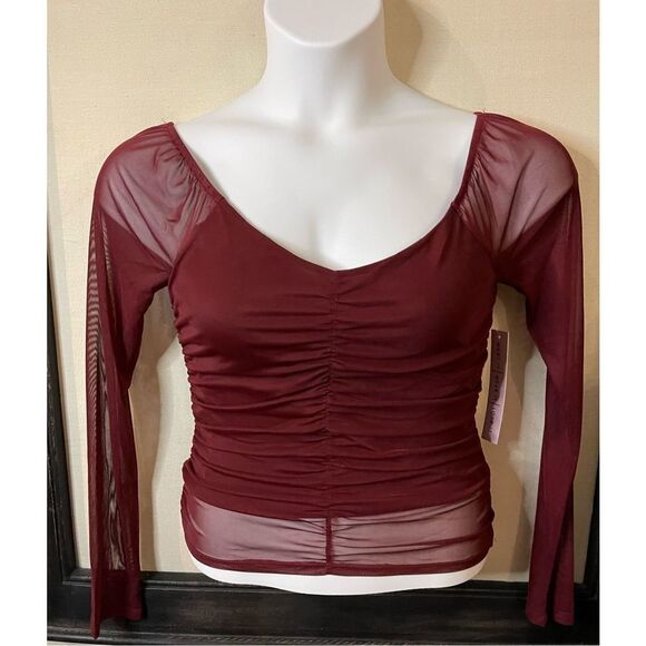 Crave Fame Burgundy Mesh Sleeve Top - XS - Picture 5 of 10